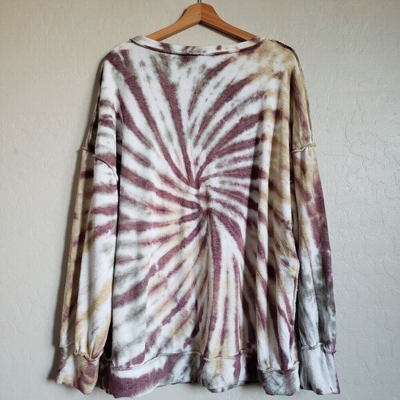 Easel Oversized Tie Dye Drop Shoulder Sweater Raw Edge Multicolor Womens Medium - Picture 8 of 9